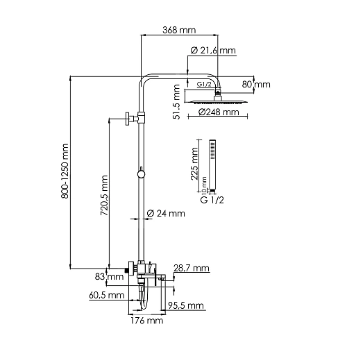Душевая система WasserKRAFT A174.258.217.CB черный Душевая система WasserKRAFT A174.258.217.CB черный