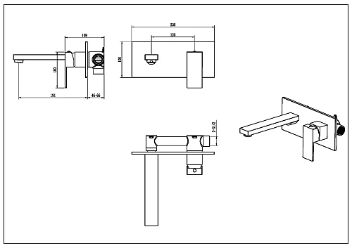 Смеситель для раковины Boheme Qubic Matt Gold 475-MG встроенный Смеситель для раковины Boheme Qubic Matt Gold 475-MG встроенный