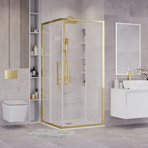 Душевой уголок GROSSMAN Cosmo 300.K33.02.9090.32.00 (90x90x195) квадрат,раздвижн,золото сатин,стекло прозрачн Душевой уголок GROSSMAN Cosmo 300.K33.02.9090.32.00 (90x90x195) квадрат,раздвижн,золото сатин,стекло прозрачн