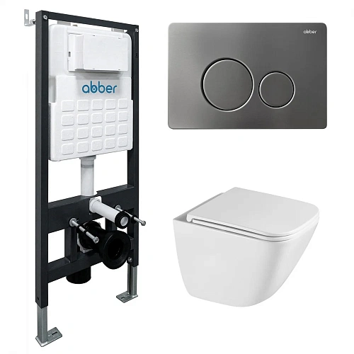 Комплект унитаза ABBER Rechteck AC1220TC белый, с закрытым дном с инсталляцией AC0105 и кнопкой AC0121NG никель Комплект унитаза ABBER Rechteck AC1220TC белый, с закрытым дном с инсталляцией AC0105 и кнопкой AC0121NG никель