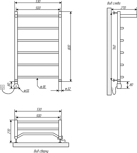 Полотенцесушитель электрический EWRIKA Сафо FТ 80х50 L, черный матовый 537267 Полотенцесушитель электрический EWRIKA Сафо FТ 80х50 L, черный матовый 537267