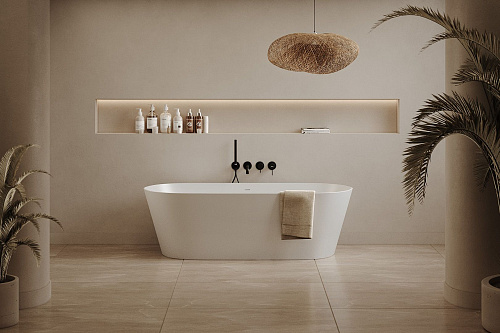 Ванна отдельностоящая ABBER AS9622 165x70 универсальная, белая матовая, искусственный камень Ванна отдельностоящая ABBER AS9622 165x70 универсальная, белая матовая, искусственный камень