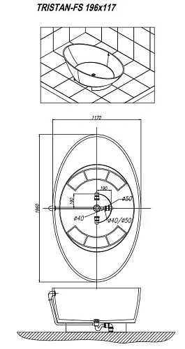 Ванна отдельностоящая Kolpa-San TRISTAN FS 196x117 черный 592560 из искусственного камня kerrock Ванна отдельностоящая Kolpa-San TRISTAN FS 196x117 черный 592560 из искусственного камня kerrock