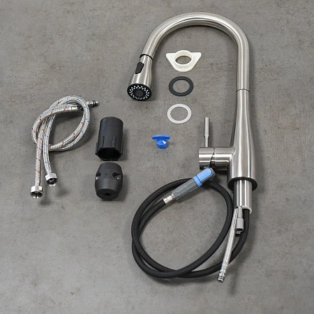 Смеситель для кухни Lemark Expert LM5084S с выдвижным поворотным изливом, сталь Смеситель для кухни Lemark Expert LM5084S с выдвижным поворотным изливом, сталь