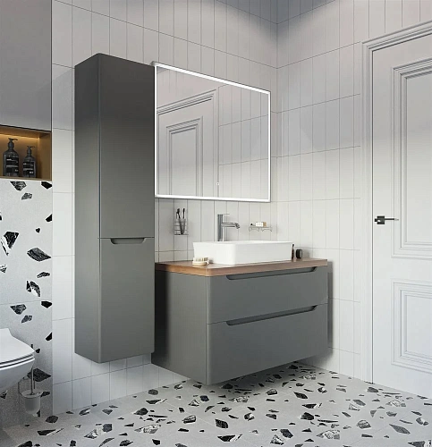 Тумба с раковиной STWORKI Берген 100 серая с темной столешницей, Bocchi Sottile 1476-001-012 566878 Тумба с раковиной STWORKI Берген 100 серая с темной столешницей, Bocchi Sottile 1476-001-012 566878