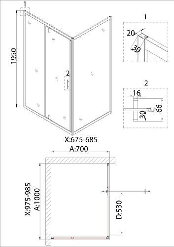 Душевой уголок Niagara Nova NG-83-10AB-A70B (100x70x195) прямоугольная, дверь распашная Душевой уголок Niagara Nova NG-83-10AB-A70B (100x70x195) прямоугольная, дверь распашная