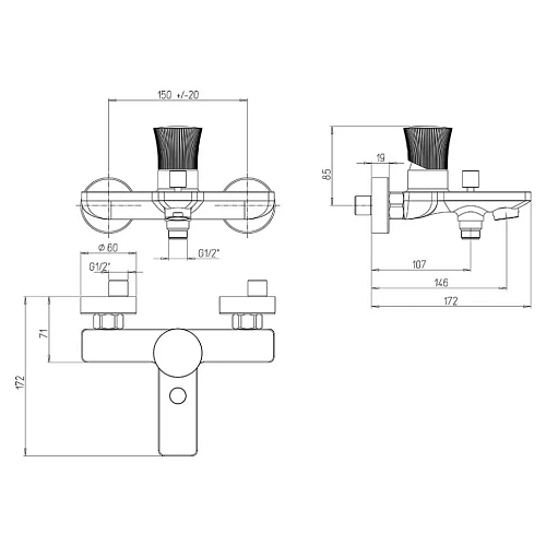 Смеситель для ванны Paini Domus 18PZ111PZ18GJAPI черный матовый Смеситель для ванны Paini Domus 18PZ111PZ18GJAPI черный матовый
