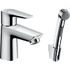 Картинка анонса товара «смеситель для раковины hansgrohe talis с гигиеническм лушем и сливным клапаном push-open, хром 71729000.»