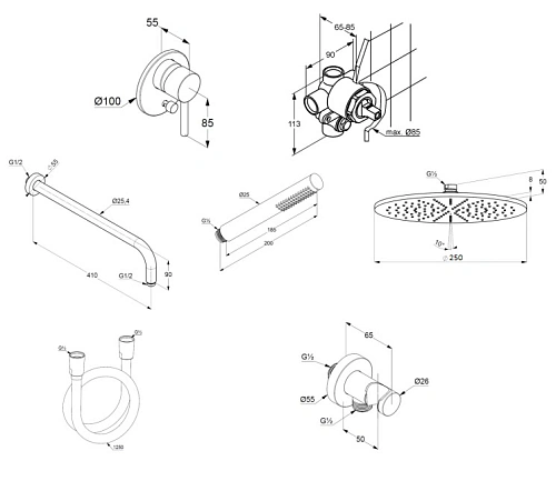 Душевая система Kludi BOZZ 38736N076 встраиваемая, брашированное золото Душевая система Kludi BOZZ 38736N076 встраиваемая, брашированное золото