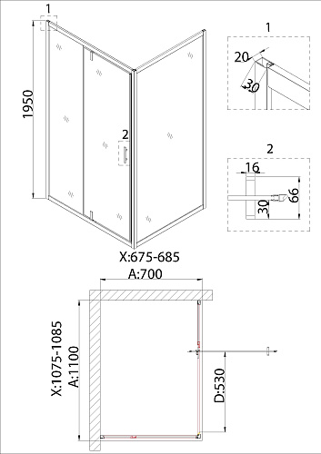 Душевой уголок Niagara Nova NG-63-11A-A70 (110x70x195) прямоугольная, дверь распашная Душевой уголок Niagara Nova NG-63-11A-A70 (110x70x195) прямоугольная, дверь распашная