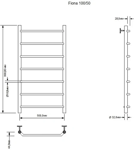 Полотенцесушитель водяной Aquanet Fiona 1000x500, хром 00266738 Полотенцесушитель водяной Aquanet Fiona 1000x500, хром 00266738