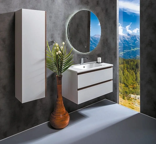 Тумба под раковину Boheme CAPOLDA 85 белая + ручка дерево 849-085-WW Тумба под раковину Boheme CAPOLDA 85 белая + ручка дерево 849-085-WW