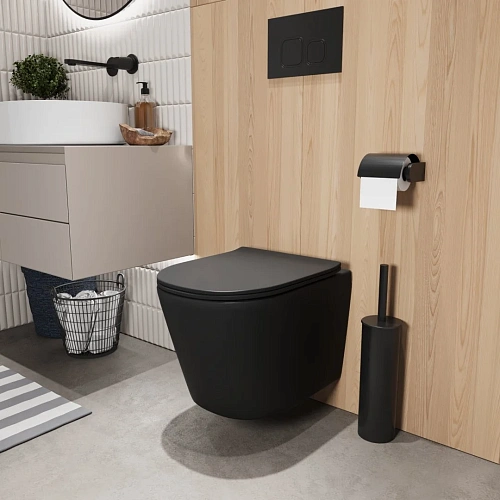 Унитаз подвесной GROSSMAN GR-4477BMSQ 485x360x330 черный матовый безободковый смыв торнадо бесшумный с сиденьем Унитаз подвесной GROSSMAN GR-4477BMSQ 485x360x330 черный матовый безободковый смыв торнадо бесшумный с сиденьем