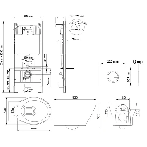 Комплект унитаза BERGES TOP Rimless с инсталляцией NOVUM525, кнопка R5 SoftTouch черная, сидение мик 043229 Комплект унитаза BERGES TOP Rimless с инсталляцией NOVUM525, кнопка R5 SoftTouch черная, сидение мик 043229