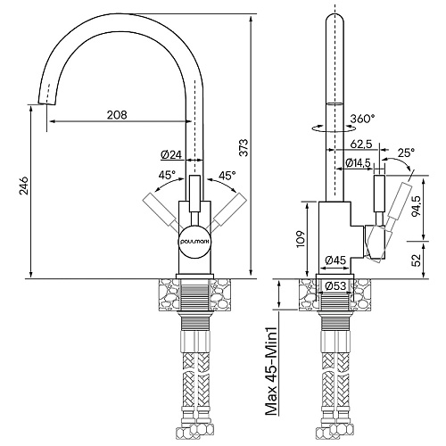 Смеситель для кухни Paulmark Holstein серый дым Ho212063-GRS Смеситель для кухни Paulmark Holstein серый дым Ho212063-GRS