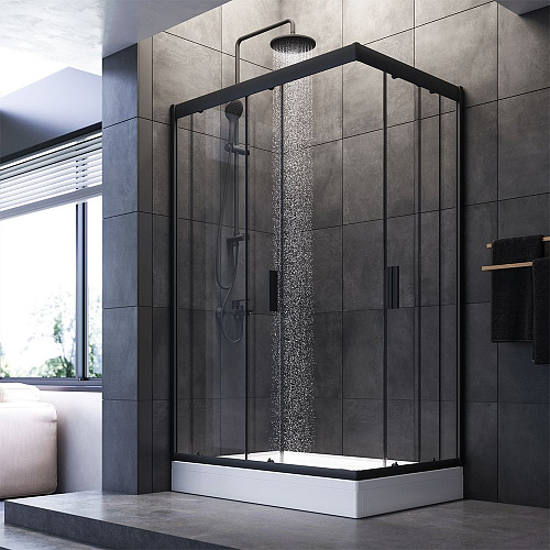 Душевой уголок AM.PM Gem W90G-404-120280-BT Twin Slide 120x80, профиль черный матовый, стекло прозрачное Душевой уголок AM.PM Gem W90G-404-120280-BT Twin Slide 120x80, профиль черный матовый, стекло прозрачное