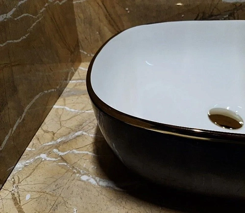 Раковина CeramaLux D1302H134-1 накладная, белый/черный Раковина CeramaLux D1302H134-1 накладная, белый/черный