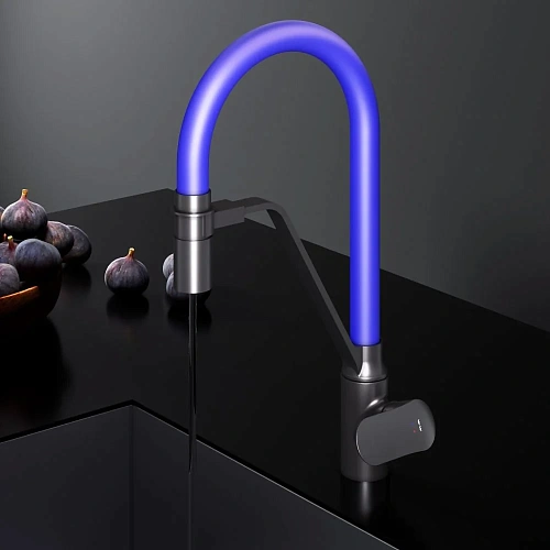 Смеситель для кухни AM.PM Like F8007827 с каналом для питьевой воды и гибким изливом, черный/синий Смеситель для кухни AM.PM Like F8007827 с каналом для питьевой воды и гибким изливом, черный/синий