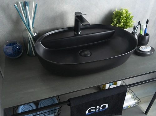 Раковина Gid Bm1346 53345 накладная черная матовая 61x41x14 Раковина Gid Bm1346 53345 накладная черная матовая 61x41x14
