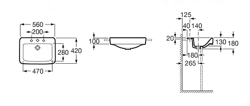 Раковина Roca Dama Senso Square 56 32751S000 Раковина Roca Dama Senso Square 56 32751S000