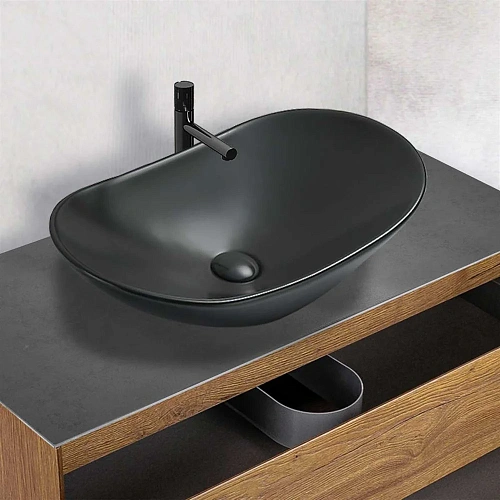 Раковина Vincea VBS-508MB, 615x360x155 керамическая, накладная, цвет черный матовый Раковина Vincea VBS-508MB, 615x360x155 керамическая, накладная, цвет черный матовый