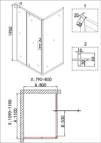 Душевой уголок Niagara Nova NG-43-11AG-A80G (110x80x195) прямоугольная, дверь распашная Душевой уголок Niagara Nova NG-43-11AG-A80G (110x80x195) прямоугольная, дверь распашная