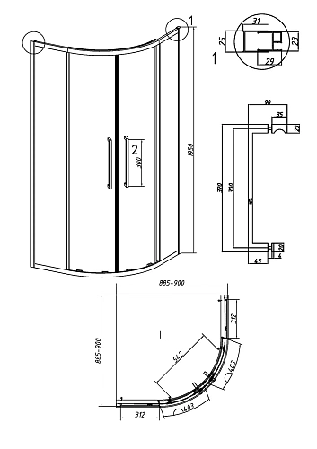 Душевой уголок GROSSMAN Cosmo 301.K33.02.9090.32.00 (90x90x195) полукруг,раздвижн,золото сатин,стекло прозрач Душевой уголок GROSSMAN Cosmo 301.K33.02.9090.32.00 (90x90x195) полукруг,раздвижн,золото сатин,стекло прозрач