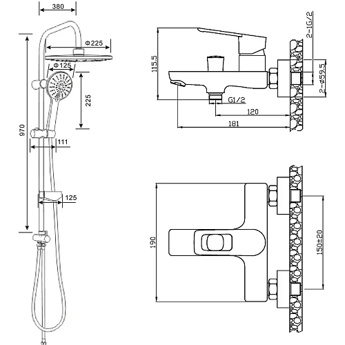 Душевая система Agger Brave A2393500 с изливом, хром Душевая система Agger Brave A2393500 с изливом, хром