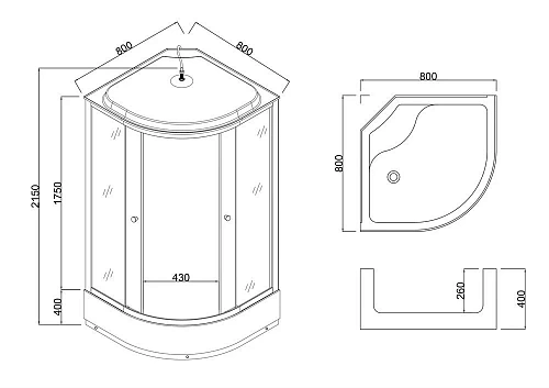 Душевая кабина Taliente 80x80x215см, четверть круга, матовое стекло TA-8080M Душевая кабина Taliente 80x80x215см, четверть круга, матовое стекло TA-8080M