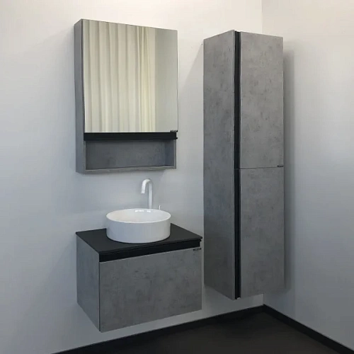Тумба с раковиной Comforty Эдинбург 60 00-00002782 бетон светлый с черной столешницей и раковиной Comforty 9111 Тумба с раковиной Comforty Эдинбург 60 00-00002782 бетон светлый с черной столешницей и раковиной Comforty 9111