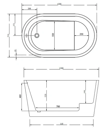 Ванна отдельностоящая ABBER AB9277 130x75 универсальная, белая акриловая Ванна отдельностоящая ABBER AB9277 130x75 универсальная, белая акриловая