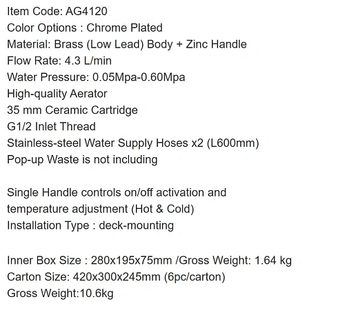 Смеситель для раковины ARROW AG4120 хром Смеситель для раковины ARROW AG4120 хром