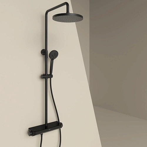 Душевая система SANCOS Teo SC11002MB c термостатом, встроенным изливом, с регулировкой по высоте, черный матовый Душевая система SANCOS Teo SC11002MB c термостатом, встроенным изливом, с регулировкой по высоте, черный матовый