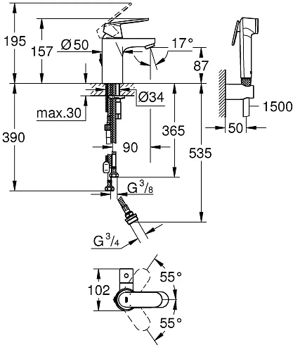 Смеситель для раковины GROHE Eurosmart Cosmopolitan с цепочкой, хром (23433000) Смеситель для раковины GROHE Eurosmart Cosmopolitan с цепочкой, хром (23433000)