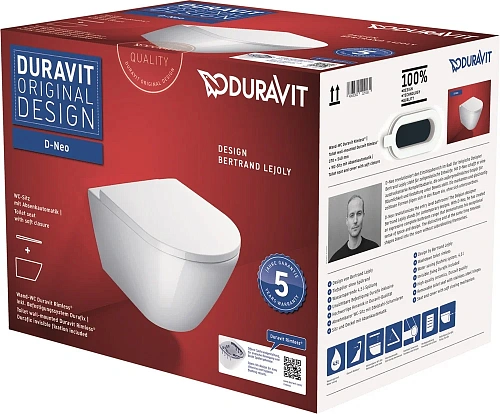 Унитаз подвесной Duravit D-Neo 45770900A1 Rimless с сиденьем микролифт Soft Close, цвет белый Унитаз подвесной Duravit D-Neo 45770900A1 Rimless с сиденьем микролифт Soft Close, цвет белый