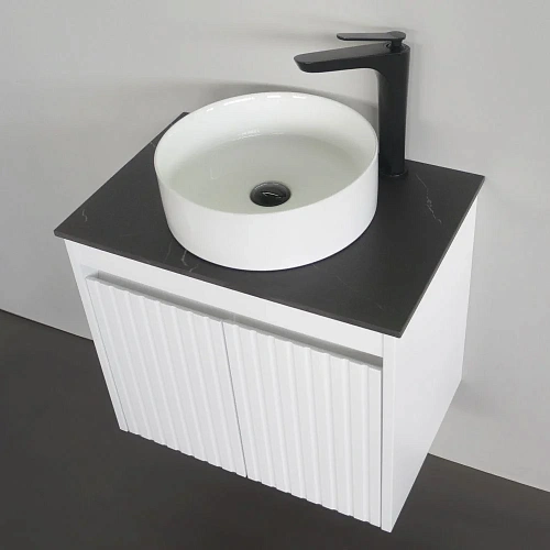Тумба с раковиной Comforty Двина-60ПД 00-00019069 белая матовая со столешницей мрамор Калакатта Блэк раковина 9111 Тумба с раковиной Comforty Двина-60ПД 00-00019069 белая матовая со столешницей мрамор Калакатта Блэк раковина 9111