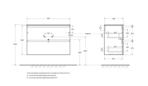 Тумба под раковину BelBagno UNO-MINI-900-2C-SO-BO Bianco Opaco, 900x395x608 Тумба под раковину BelBagno UNO-MINI-900-2C-SO-BO Bianco Opaco, 900x395x608