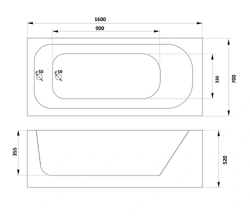 Акриловая ванна Parly ORTIZ CT10818 1600x700x580 с каркасом приставная, белая Акриловая ванна Parly ORTIZ CT10818 1600x700x580 с каркасом приставная, белая