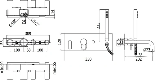 Смеситель для ванны Paffoni Joker JK001NO (с внутренней частью) Смеситель для ванны Paffoni Joker JK001NO (с внутренней частью)