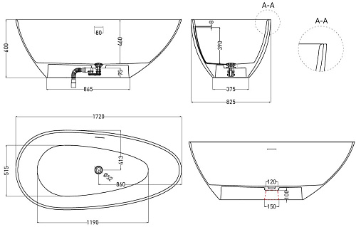 Ванна отдельностоящая Salini PAOLA 172x83 1015204M из искусственого камня S-Stone Ванна отдельностоящая Salini PAOLA 172x83 1015204M из искусственого камня S-Stone
