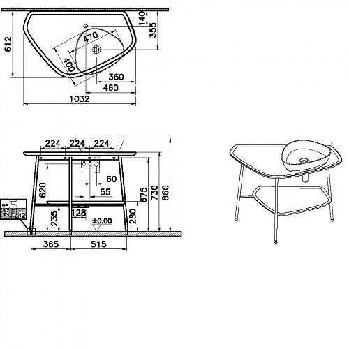 Тумба под раковину VitrA Plural 103,2 см 62581 с керамической столешницей, белая матовая, правая Тумба под раковину VitrA Plural 103,2 см 62581 с керамической столешницей, белая матовая, правая