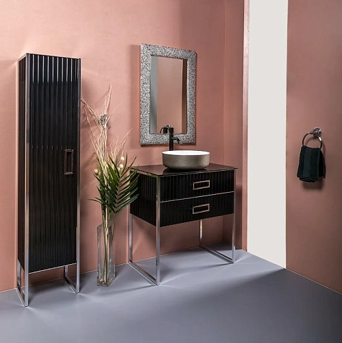 Тумба под раковину Armadi Art Monaco 80см черная глянец + хром под раковину чашу 867-080-BCR Тумба под раковину Armadi Art Monaco 80см черная глянец + хром под раковину чашу 867-080-BCR
