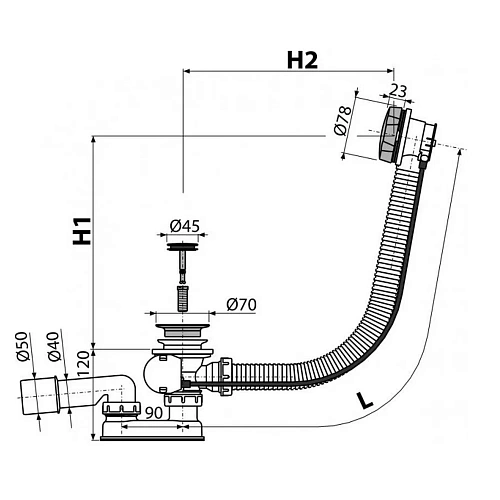 Слив-перелив ALCAPLAST 100 см. A55K-100-RU-01 (хром) Слив-перелив ALCAPLAST 100 см. A55K-100-RU-01 (хром)
