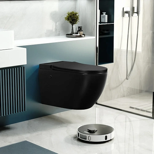 Унитаз подвесной ABBER Bequem AC1108PMB черный матовый с импульсным смывом Унитаз подвесной ABBER Bequem AC1108PMB черный матовый с импульсным смывом