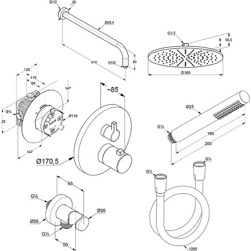 Душевая система Kludi NOVA FONTE 208313915 черный матовый Душевая система Kludi NOVA FONTE 208313915 черный матовый