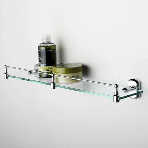 Полка WasserKRAFT Oder K-3044 стеклянная с бортиком хром Полка WasserKRAFT Oder K-3044 стеклянная с бортиком хром