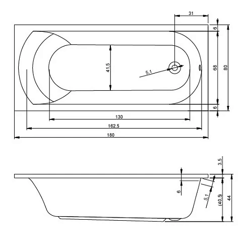 Акриловая ванна Riho Miami BB6400500000000 180х80 Акриловая ванна Riho Miami BB6400500000000 180х80