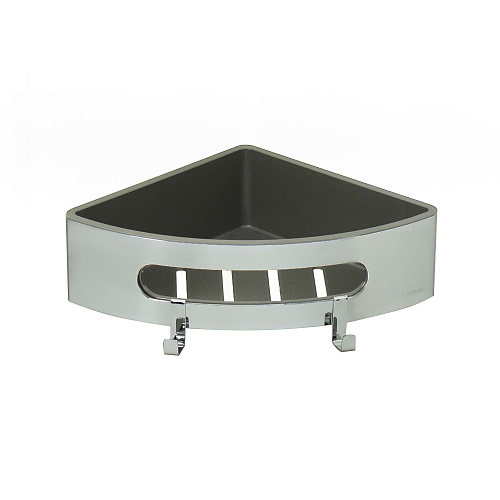 Полка Lemark SHELF LINE угловая с крючками, хром/вставка-пластик графит 9771046 Полка Lemark SHELF LINE угловая с крючками, хром/вставка-пластик графит 9771046