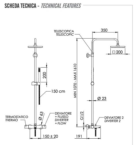 Душевая система Remer EQ34A7SDSD20 термостатическая Душевая система Remer EQ34A7SDSD20 термостатическая