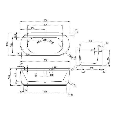 Акриловая ванна Vincea VBT-621B, 1700x800x580 слив-перелив в комплекте Акриловая ванна Vincea VBT-621B, 1700x800x580 слив-перелив в комплекте